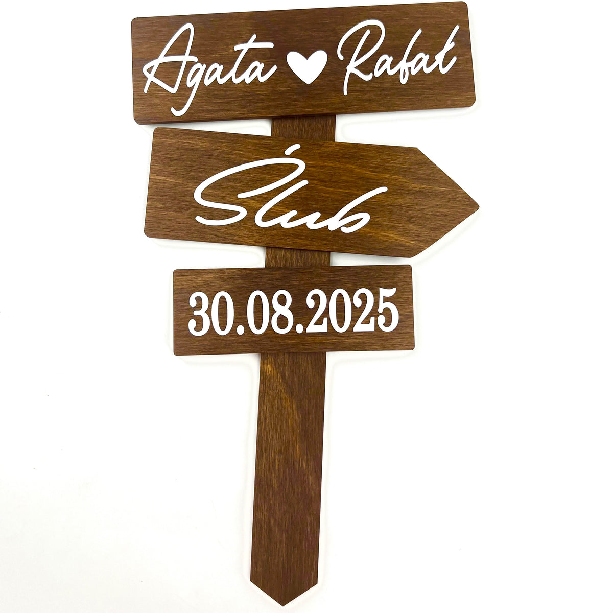 Topper na Tort Weselny – Drogowskaz Personalizowany | Drewniany, Styl Rustykalny i Boho