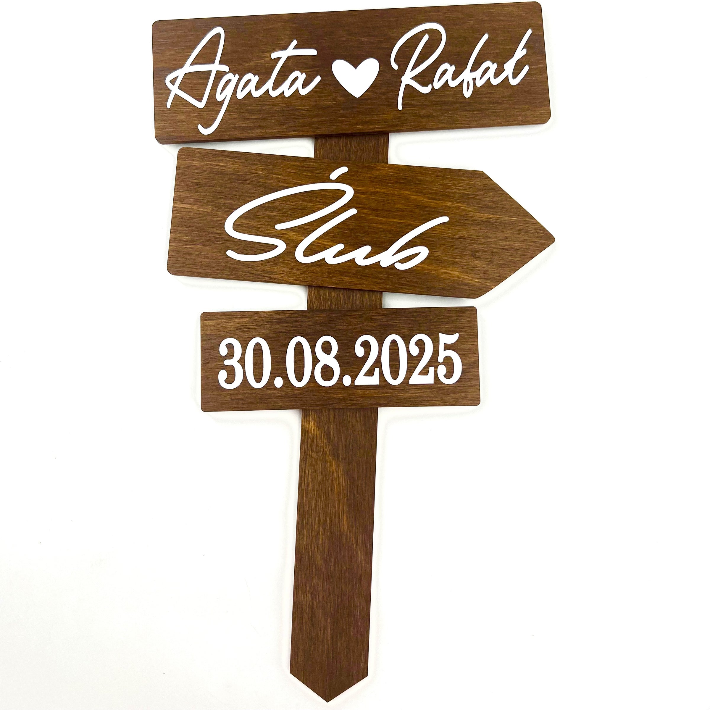 Topper na Tort Weselny – Drogowskaz Personalizowany | Drewniany, Styl Rustykalny i Boho