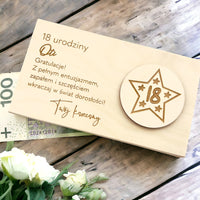 Pudełko na pieniądze na 18te urodziny ze wstążką personalizowane
