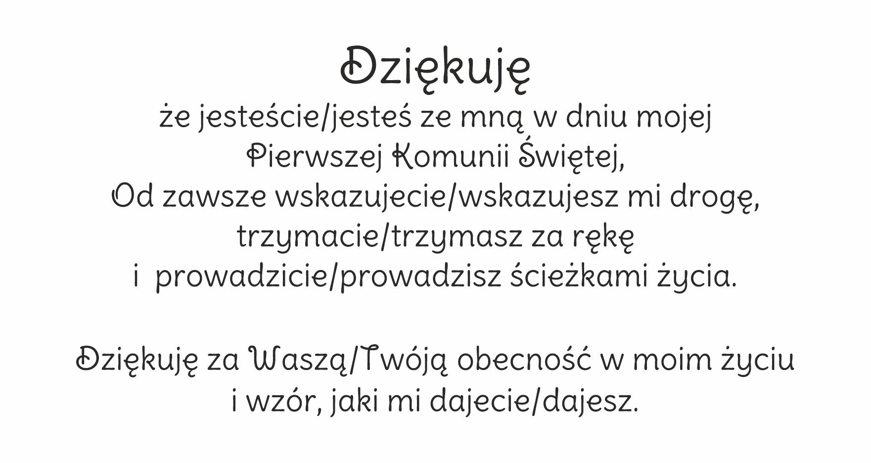 Podziękowania komunijne w kształcie serca