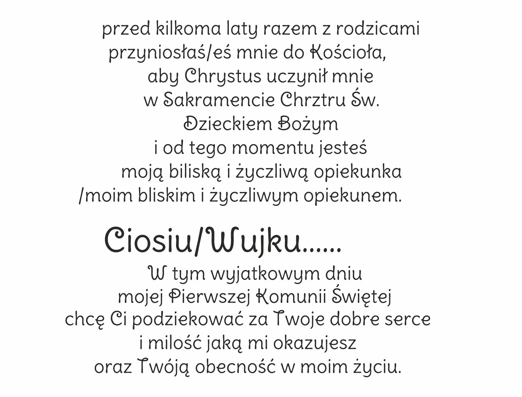 Podziękowania komunijne w kształcie serca
