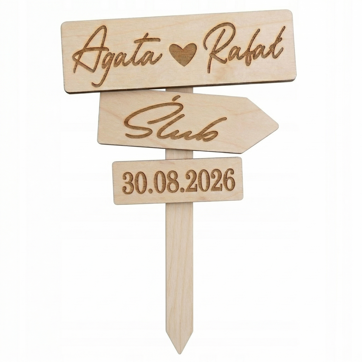 Topper na Tort Weselny – Drogowskaz Personalizowany | Drewniany, Styl Rustykalny i Boho