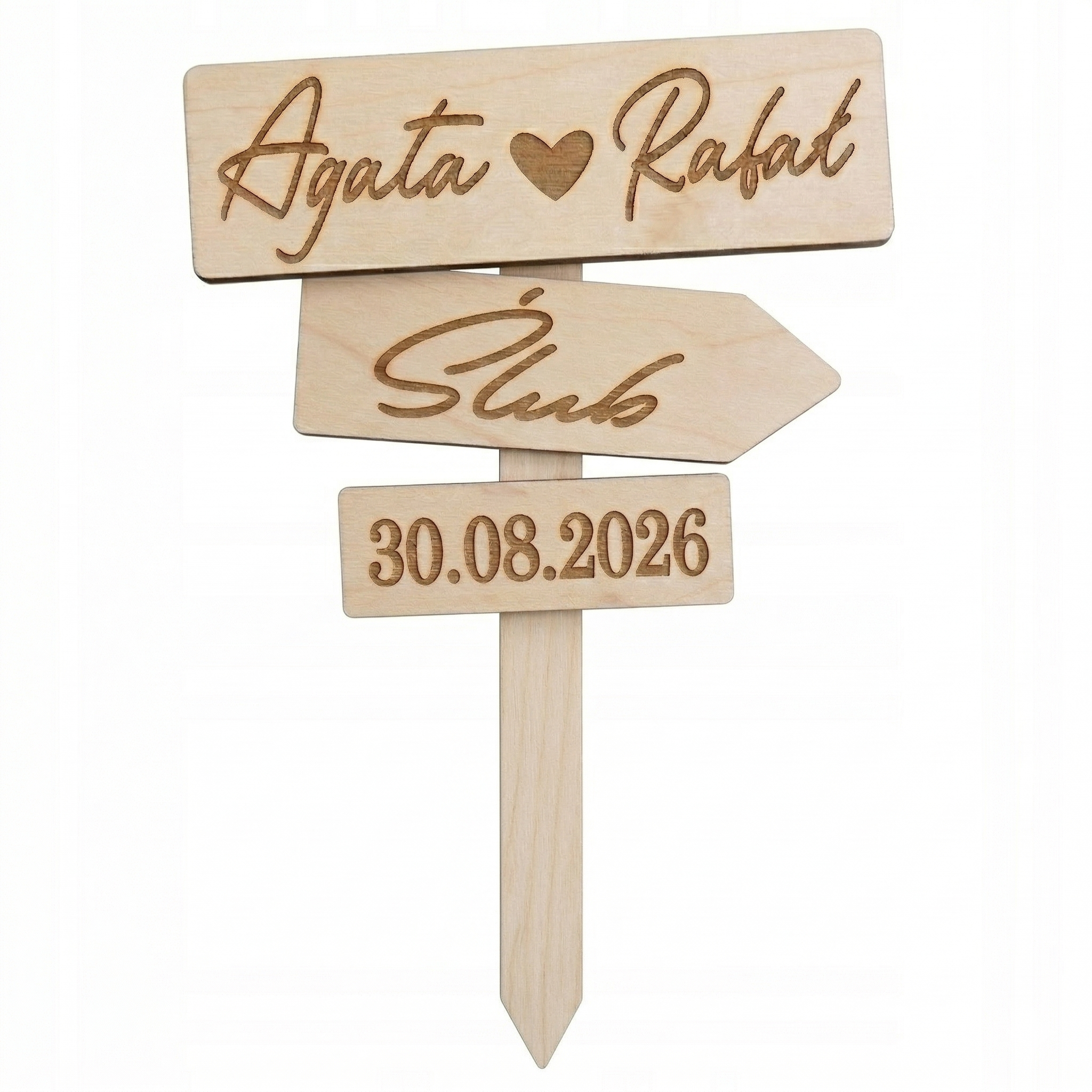Topper na Tort Weselny – Drogowskaz Personalizowany | Drewniany, Styl Rustykalny i Boho